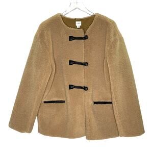 J. Crew Toggle Sherpa Coat M Cashew Teddy Brown Tan Fuzzy Cozy Outdoor